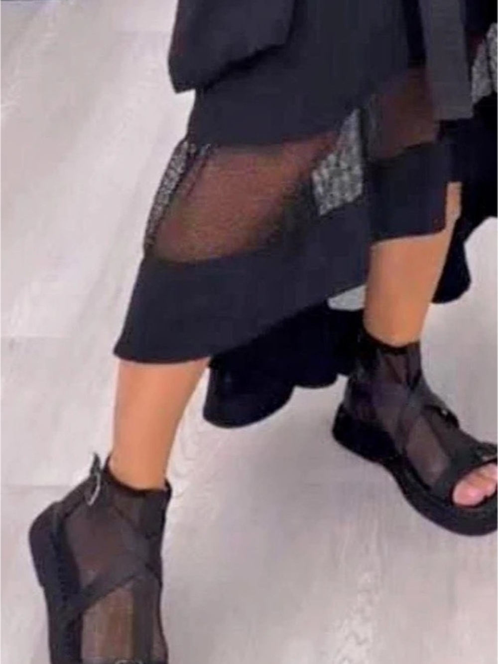 Sandals - Mesh & Lambskin Black Open-Toe Heels